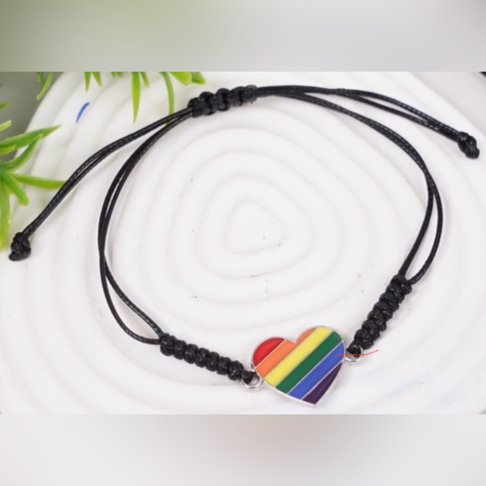 OFFERS ✅ New Gay Pride Rainbow Heart Braided Knot Adjustable Bracelet Wristband